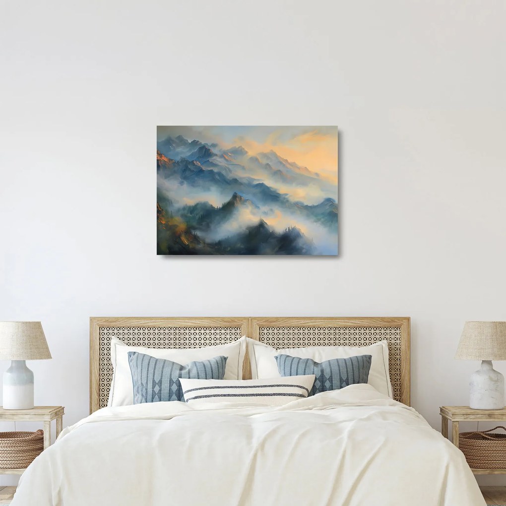 Üveg kép - Festett hegyi táj (70x50 cm)