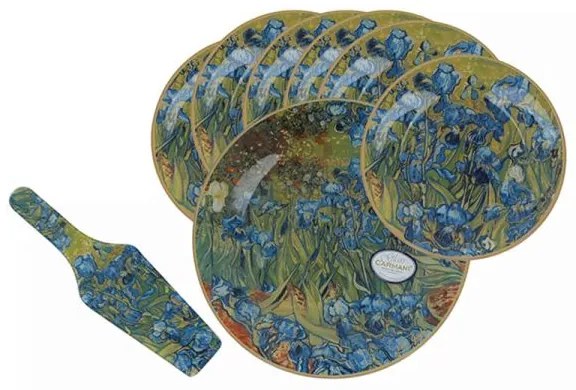 Van Gogh Íriszek  üveg süteményes készlet desszert tányér tortatál - 6 személyes