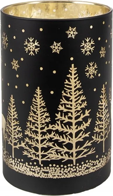 Skleněný černý svícen s Led světýlky meredek télen 8x12 cm