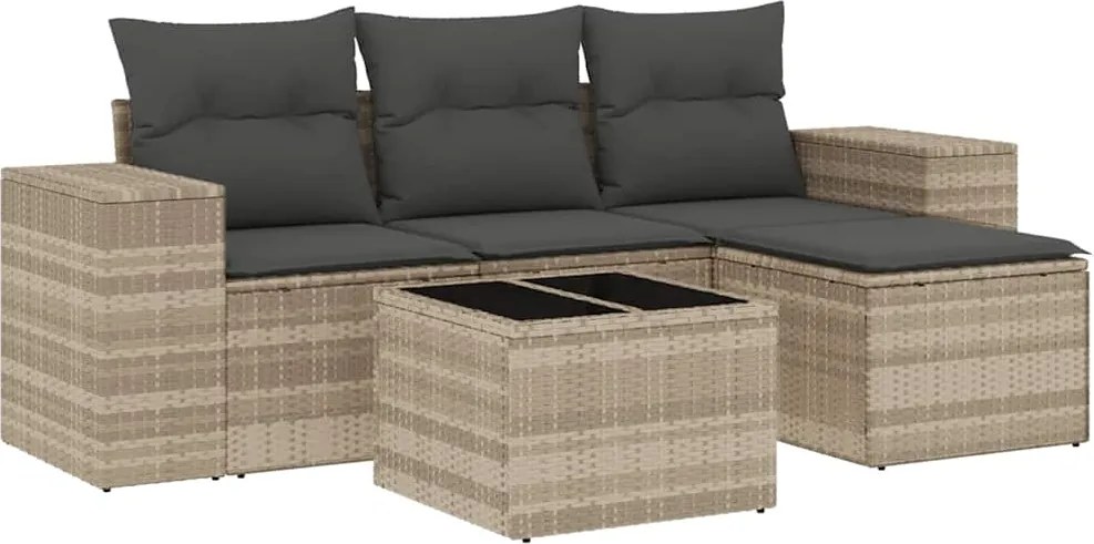 vidaXL 5 részes világosszürke polyrattan kerti ülőgarnitúra párnákkal