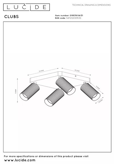 Lucide 09939/14/31 - CLUBS spotlámpa 4xGU10/40W/230V fehér