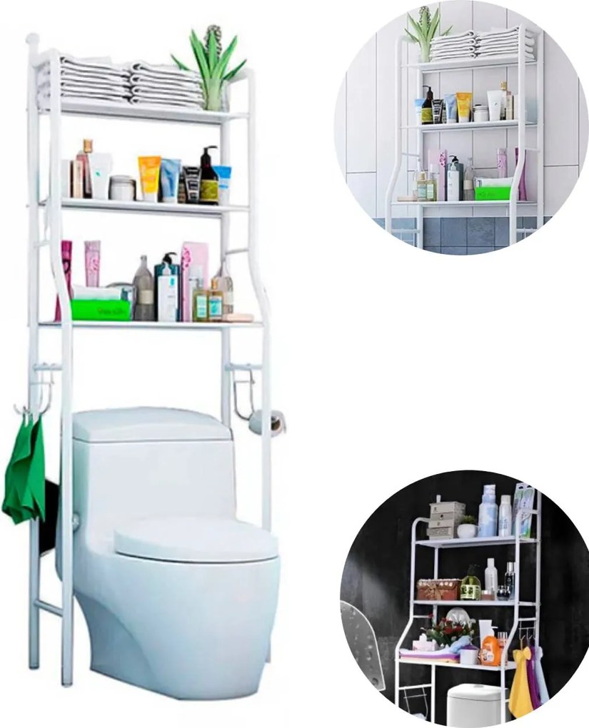 Fürdőszoba polc Wc feletti polc Fehér Szabadon álló 3 polc törölközőtartó akasztó