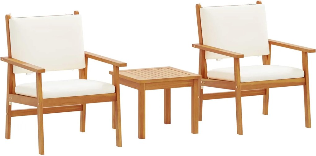 vidaXL Kerti Kanapé Szett 3 pcs Krémszín Tömör Akácfa