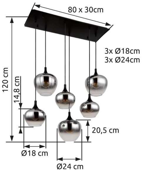 Globo 15548-6H - Csillár zsinóron MAXY 6xE27/40W/230V fekete