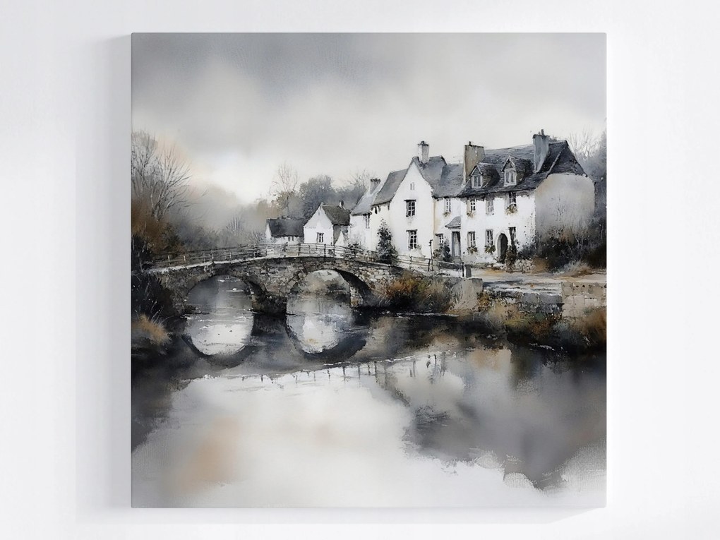 Poszter Anglia Falu Házak Falu Folyó Híd Nosztalgia 80x80