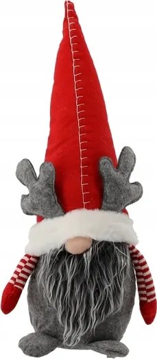 Manó figura szürke-piros rénszarvas szarvak 50cm karácsonyi dekoráció