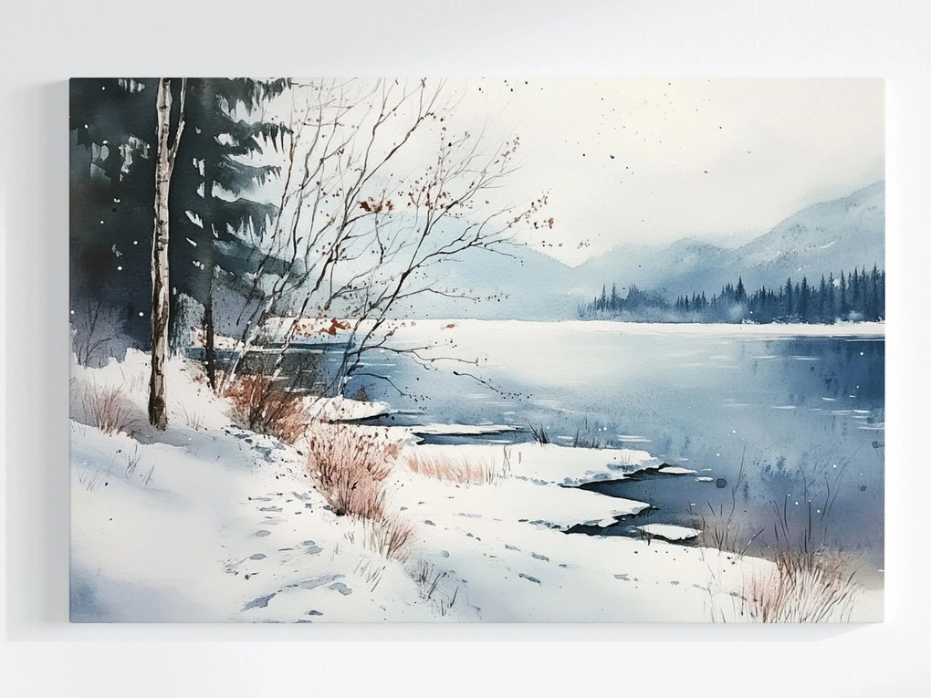 Vászonkép Canvas Tájkép Hegyek Tó Erdő Tél Hó Jég Fagy 120x80