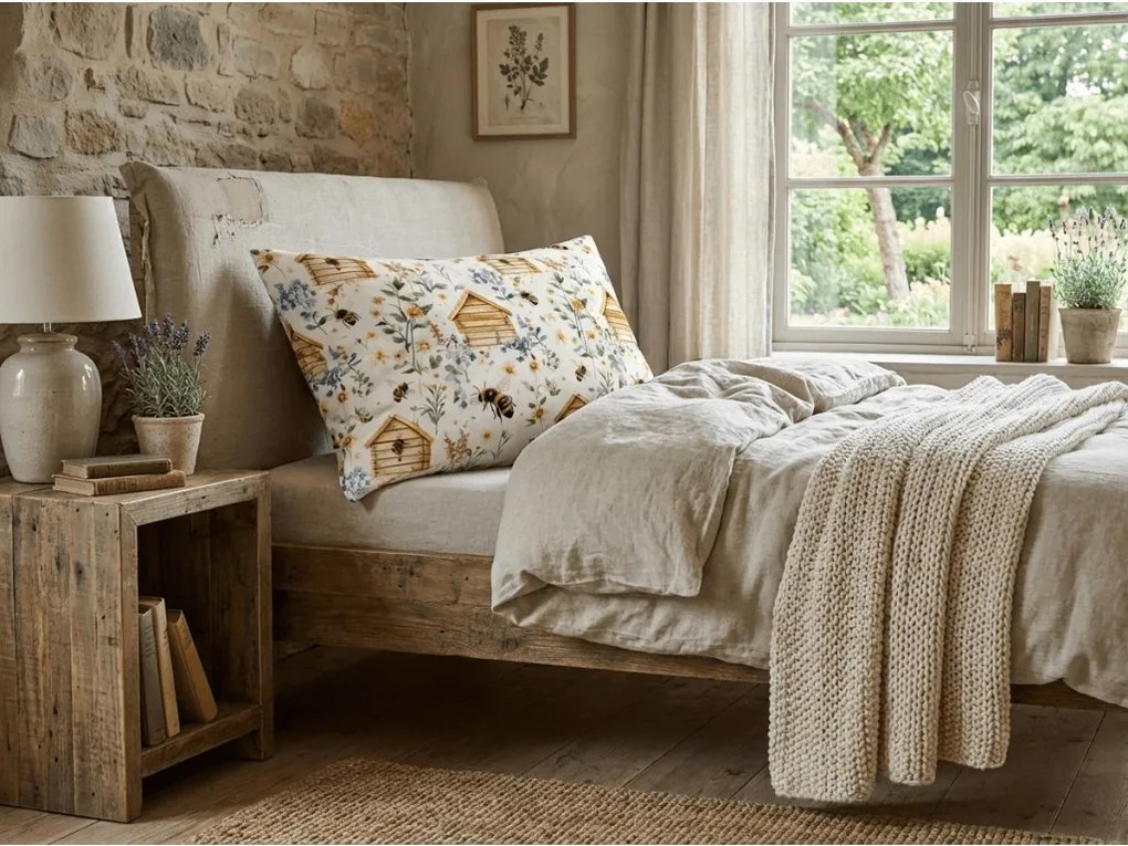 Pamut párnahuzat WOODEN HOUSES POLY 50x70 cm, színes kivitel