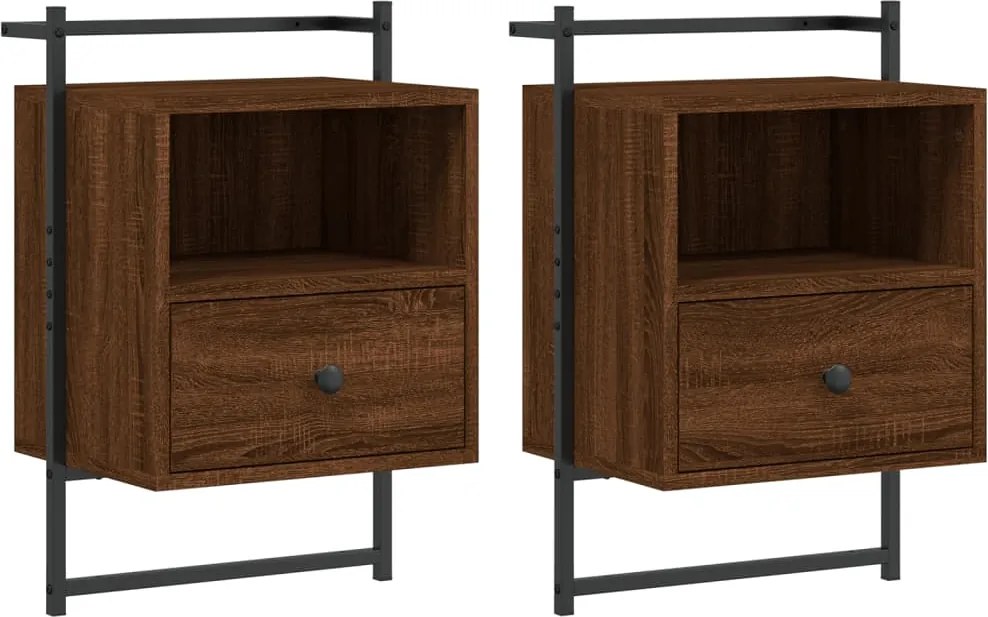 vidaXL 2 db barna tölgy szerelt fa fali éjjeliszekrény 40 x 30 x 61 cm