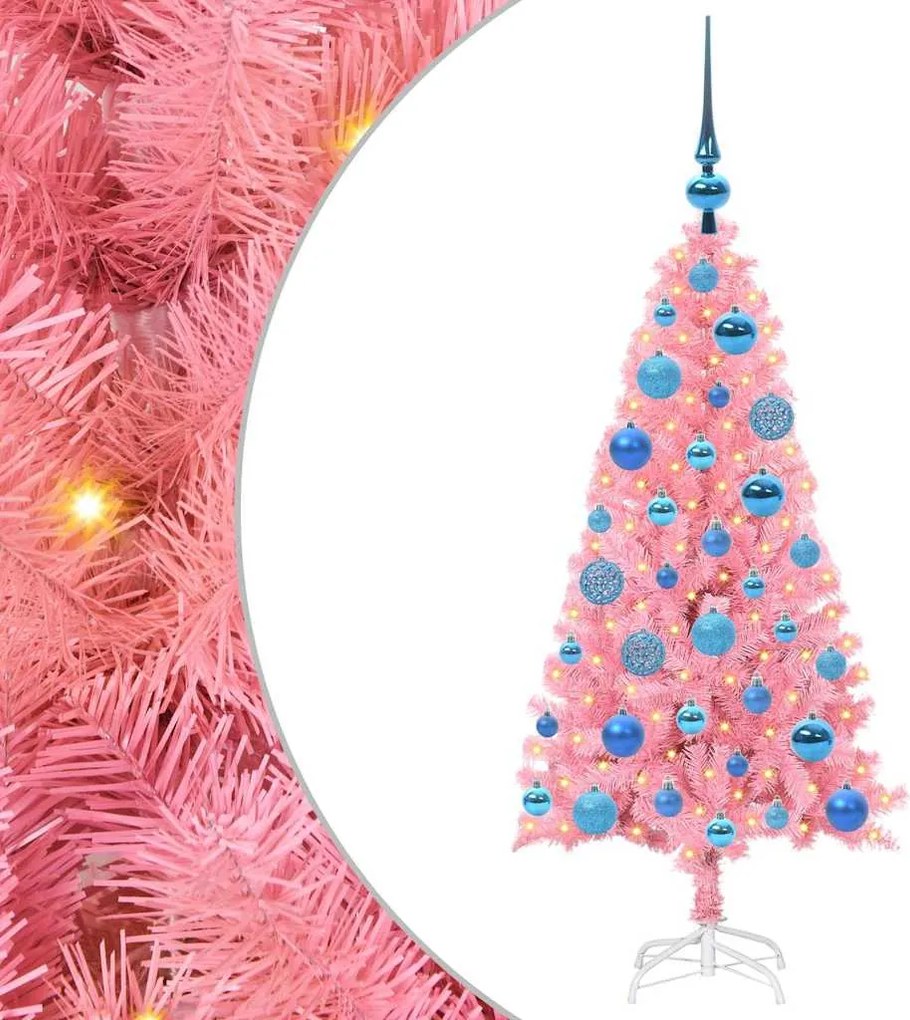 vidaXL Karácsonyfa 150 LED-del állvánnyal Rózsaszín 120 cm PVC