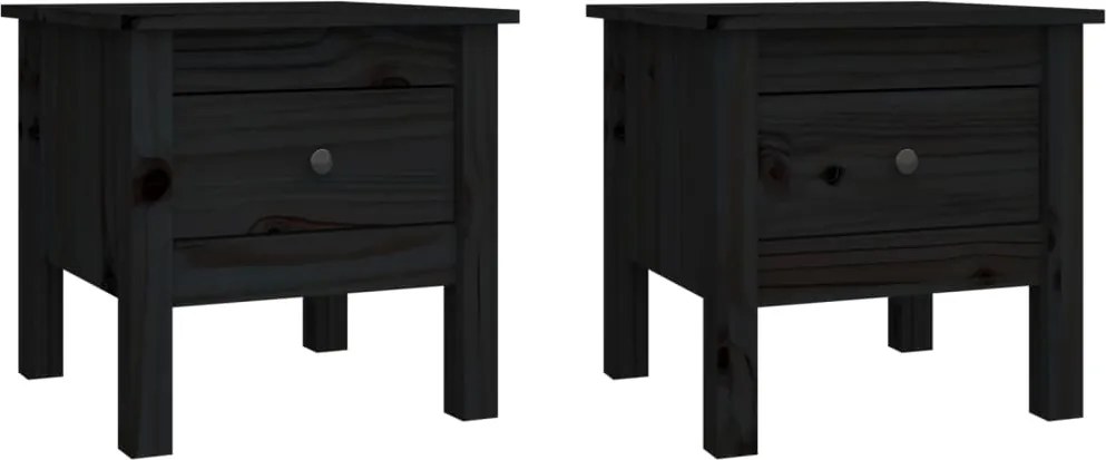 vidaXL 2 db fekete tömör fenyőfa kisasztal 40 x 40 x 39 cm