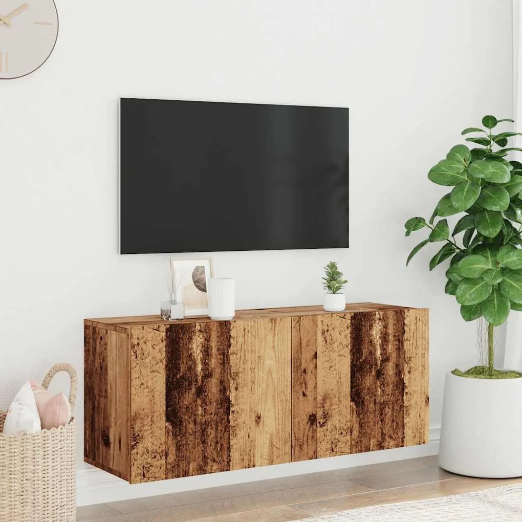 antik fa színű falra szerelhető TV-szekrény 100 x 30 x 41 cm