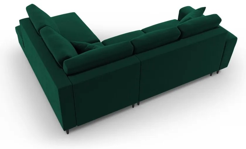 Zöld bársony kinyitható tárolóhelyes sarokkanapé (jobb oldali-L alakú) Kyoto – Cosmopolitan Design