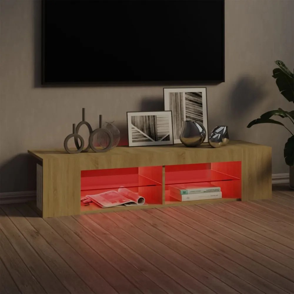 sonoma tölgy színű TV-szekrény LED-lámpákkal 135 x 39 x 30 cm