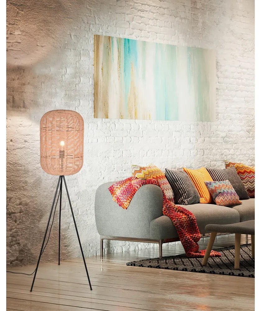 Bézs állólámpa textil-fűzfavessző búrával (magasság 150 cm) Runa – Trio