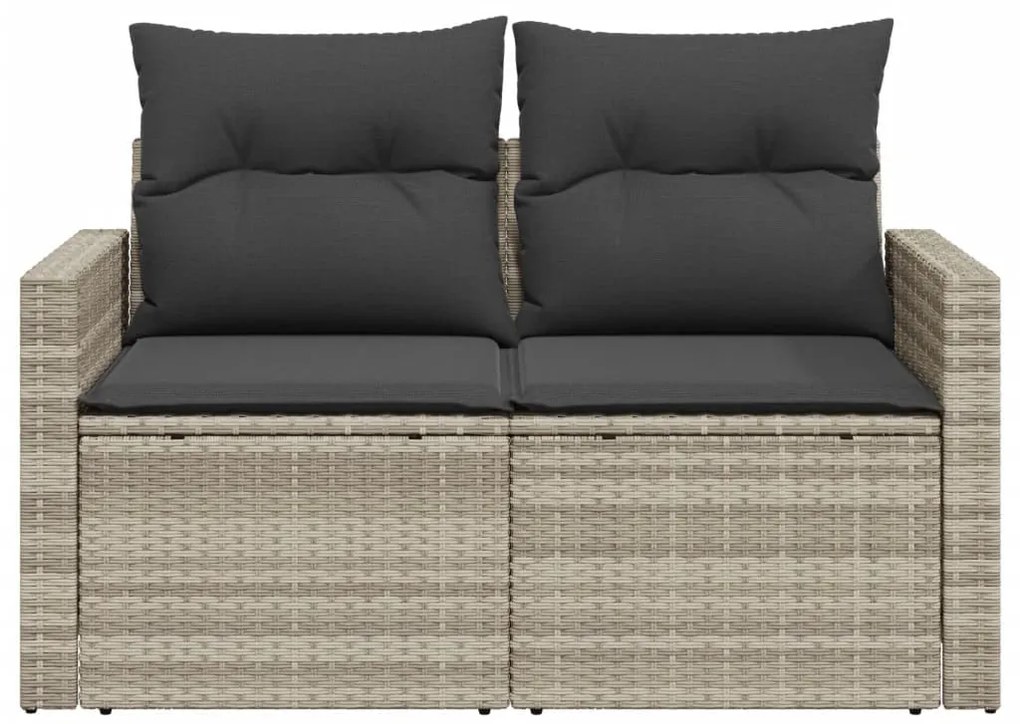2 személyes világosszürke polyrattan kerti kanapé párnával