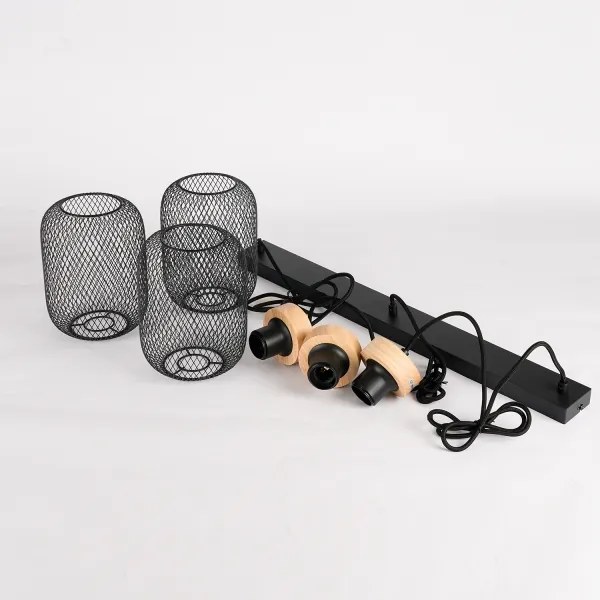 Brilagi - Zsinóros csillár BASKLITE 3xE27/15W/230V kaucsukfa/fekete