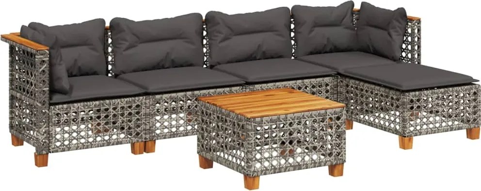 vidaXL 6 részes szürke polyrattan kerti ülőgarnitúra párnákkal
