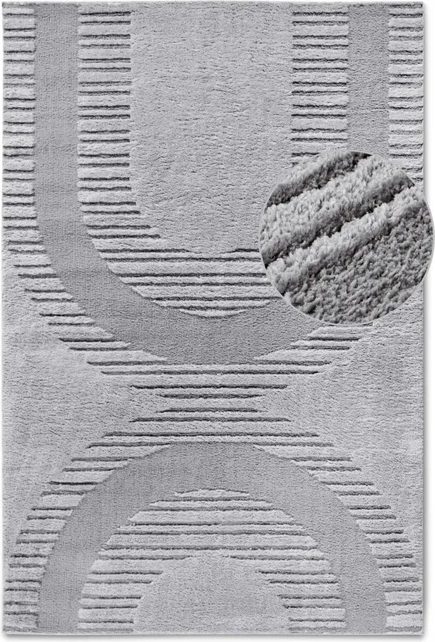 Plüss szőnyeg nappaliba, 120x170cm, szürke modern mintával