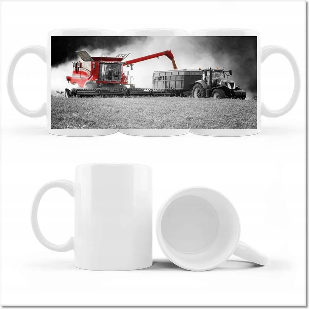 Fényképes bögre Piros kombájn Aratás