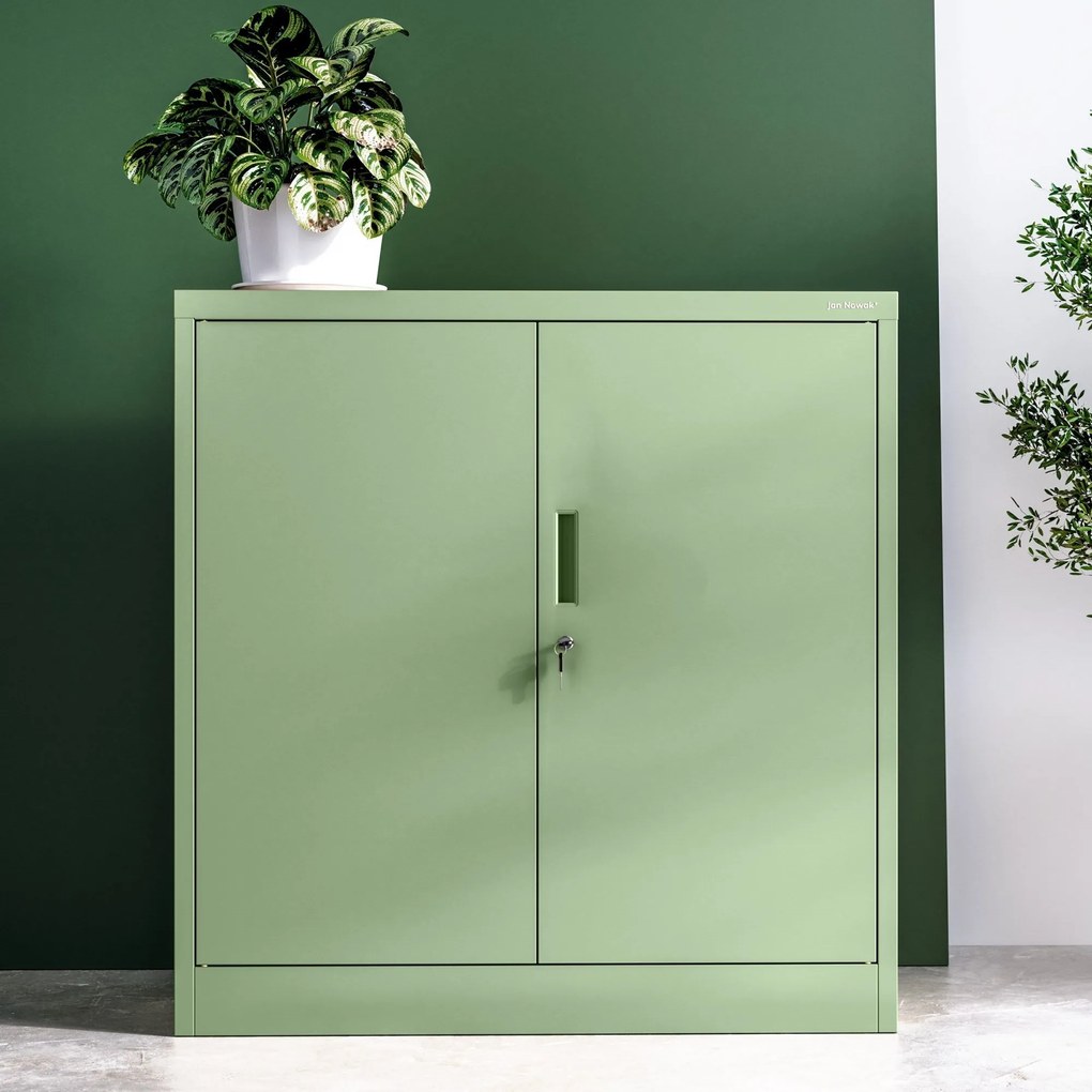 Alacsony fém irattartó szekrény BEATA, 900 x 930 x 400 mm, Fresh Style: pasztellzöld