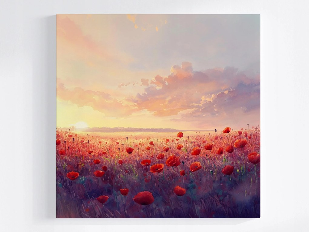 Poszter Akvarell Tájkép Mező Rét Virágok Pipacsok Nap 40x40