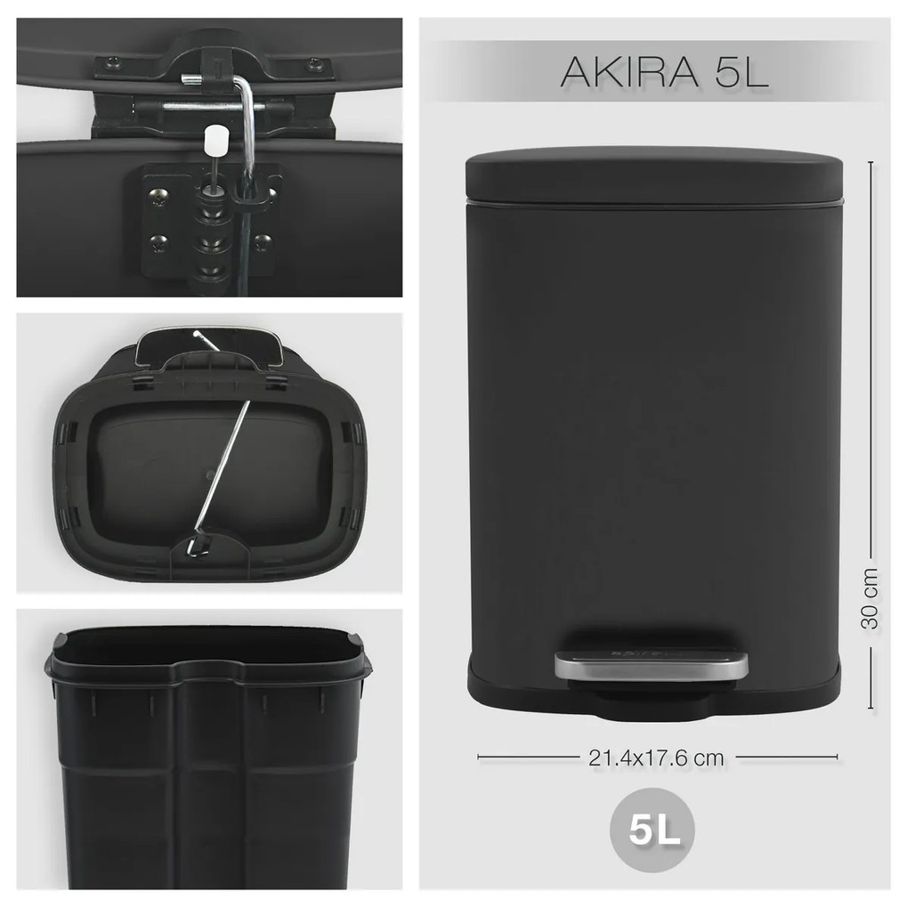 Spirella Akira pedálos szemetes 5 l, matt fekete