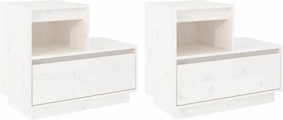 vidaXL 2 db fehér tömör fenyőfa éjjeliszekrény 60 x 34 x 51 cm