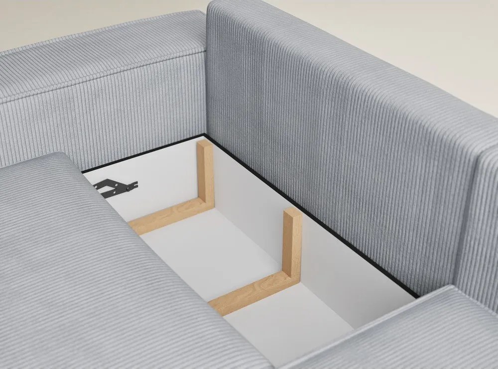 Szürke kordbársony kinyitható-tárolóhelyes sarokkanapé (jobb oldali-L alakú) Tonga – Maison de Rêve