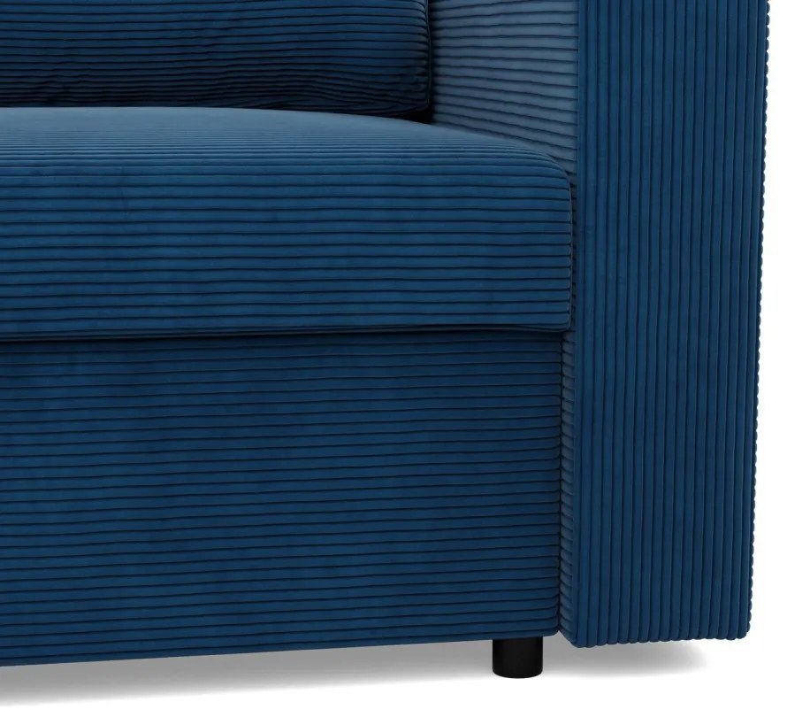 Zeus sarokkanapé, 2 ágyneműtartóval, egyenes kartámasz, kordbársony, univerzális oldal, bonell töltet, kék