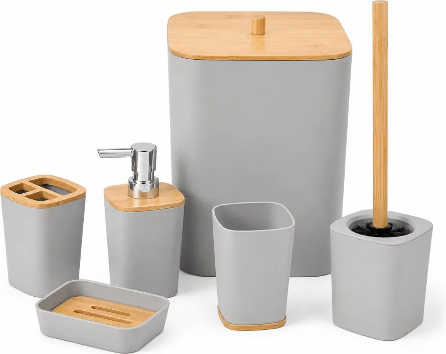 Fürdőszobai szett NATUREO 6 db, bambusz/szürke