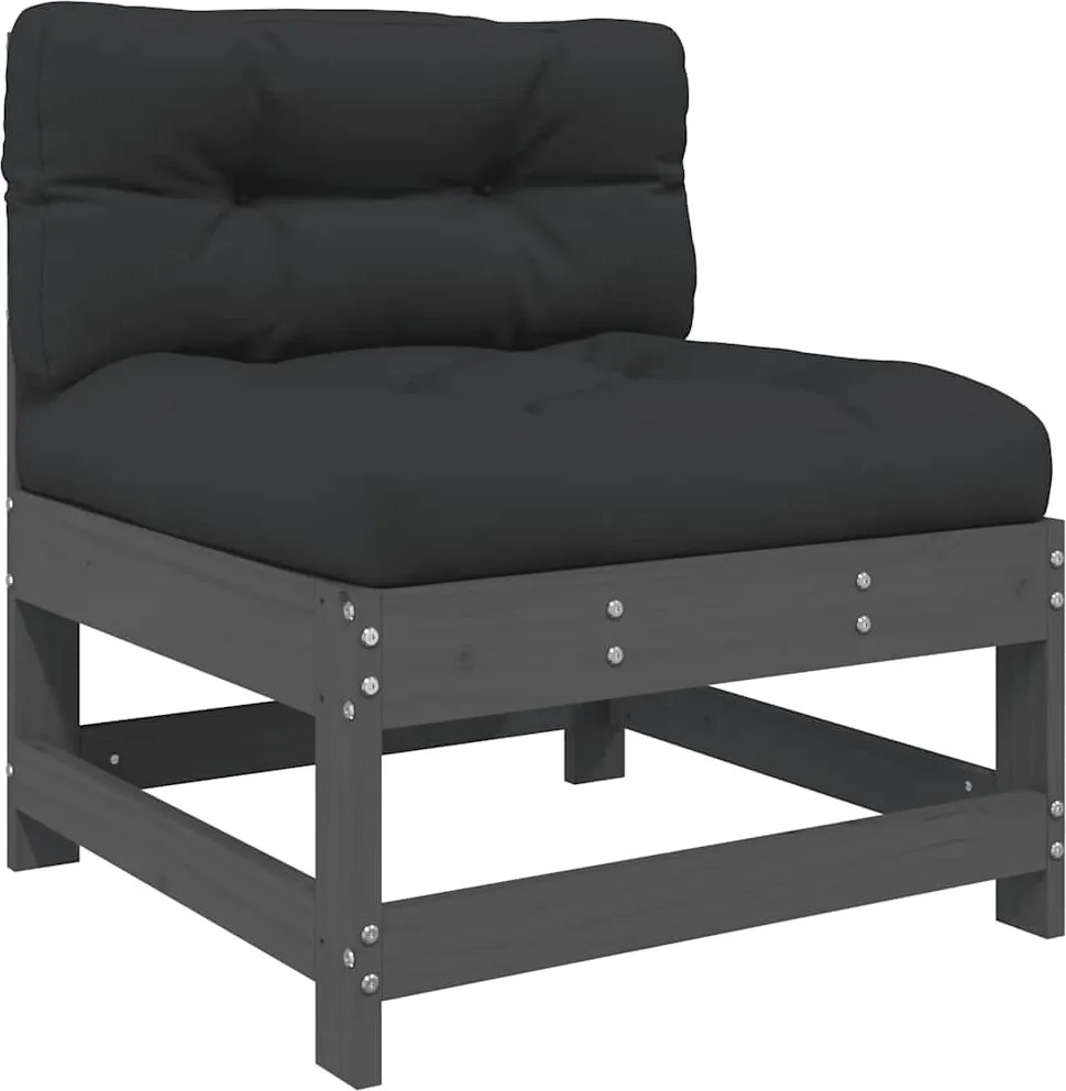 vidaXL szürke tömör fenyőfa középső kanapé párnákkal