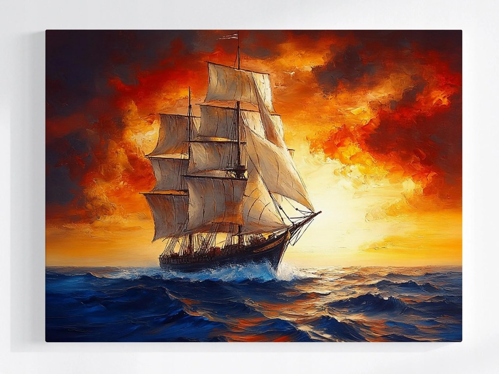 Poszter Tenger Óceán Hajó Vitorlás Naplemente 80x60