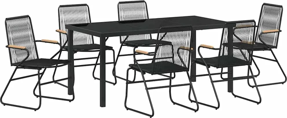 vidaXL Kert étkező szett 7 pcs Fekete Porszórt acél