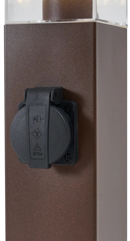 Kültéri lámpa rozsdabarna színben, átlátszó üveggel, 45 cm, IP44, aljzattal és mozgásérzékelővel - Malios