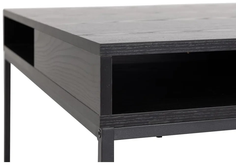 Fekete dohányzóasztal kőrisfa dekoros asztallappal 80x80 cm Willford – Actona