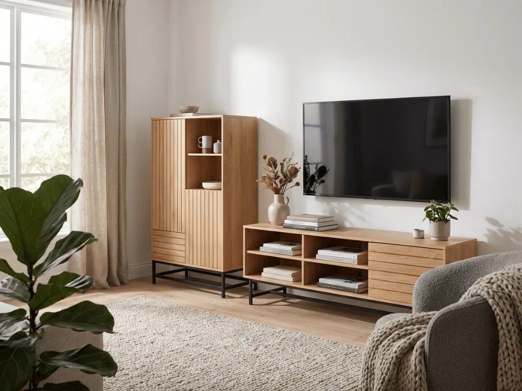 Magas komód VALMOR 120x75 cm, tölgy dekoráció