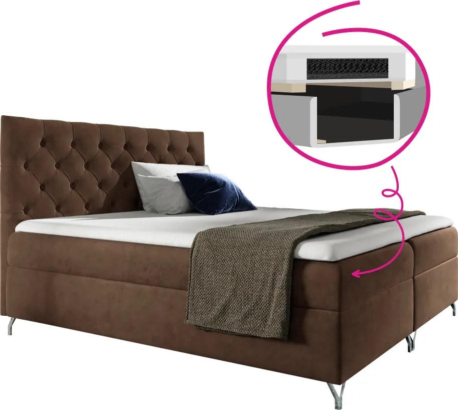Boxspring ágy, 180x200, barna Velvet szövet, GULIETTE + ajándék