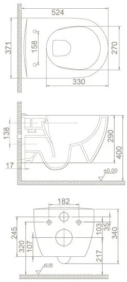 CeraStyle CITY fali WC - perem nélküli - rimless - rejtett szerelésű - mély öblítés - 53 cm