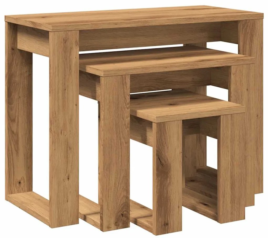 vidaXL 3 db kézműves tölgy színű szerelt fa dohányzóasztal