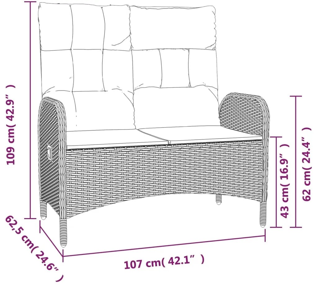 vidaXL 2 részes szürke polyrattan kerti étkezőgarnitúra párnákkal