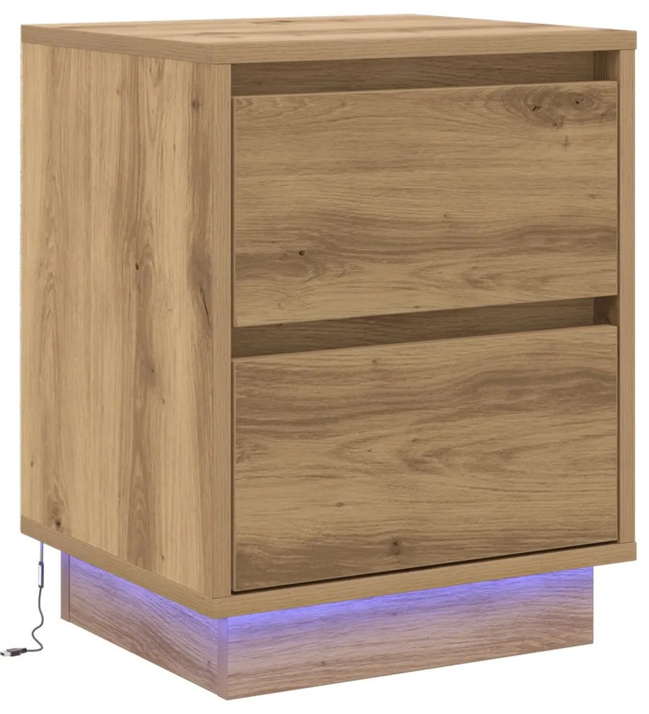 Éjjeli Szekrények LED világítással 2 db Kézműves tölgy 39x34.5x50 cm