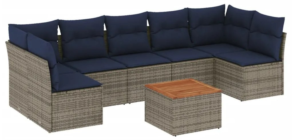8 részes szürke polyrattan kerti ülőgarnitúra párnával