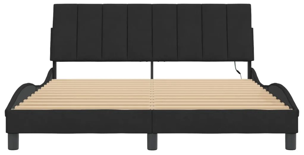fekete bársony ágykeret LED-világítással 160 x 200 cm