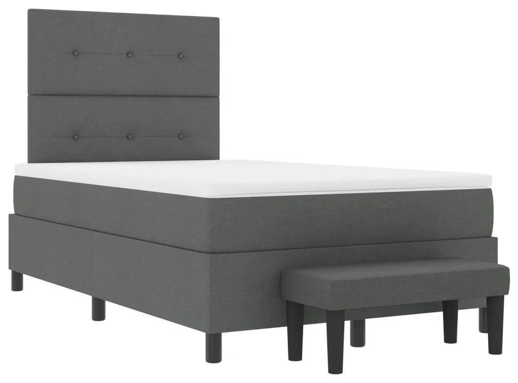box spring ágy matraccal és pad sötétszürke 120x190 cm szövet