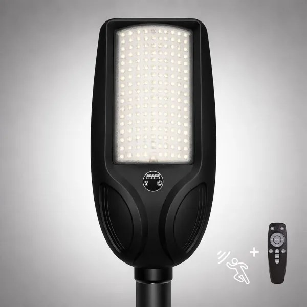 Fényerőszabályozható LED napelemes utcai lámpa érzékelővel VENICE 200W/12000 mAh IP65 fekete +távirányító
