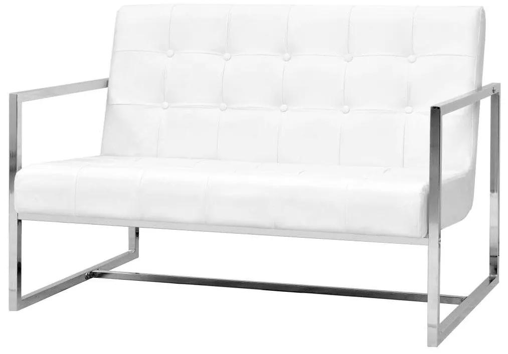 vidaXL 2 személyes fehér műbőr/acél karfás kanapé