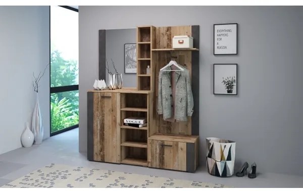 Előszobafal tükörrel KEVIN, barna/fekete