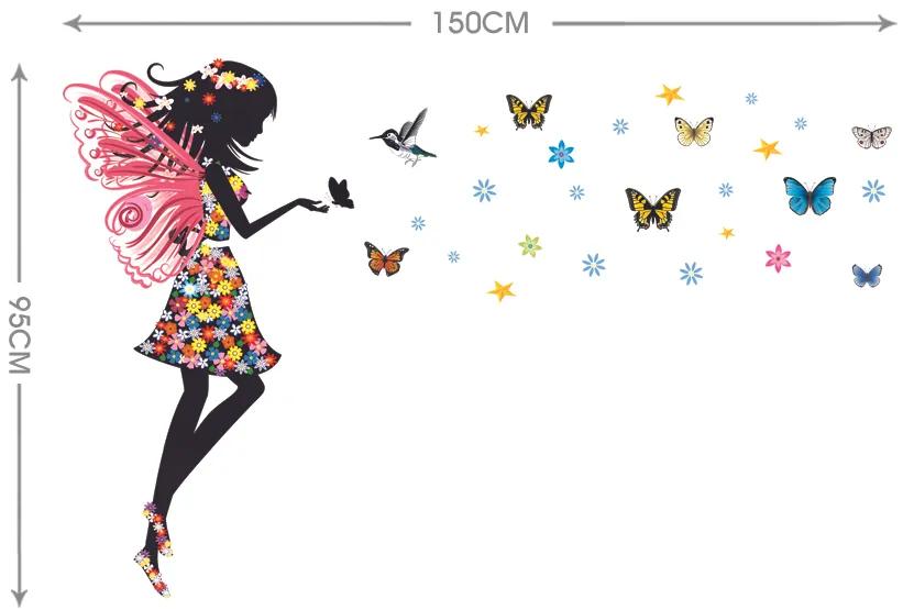 Falmatrica "Tündér lepkékkel és kolibrivel" 95x150 cm