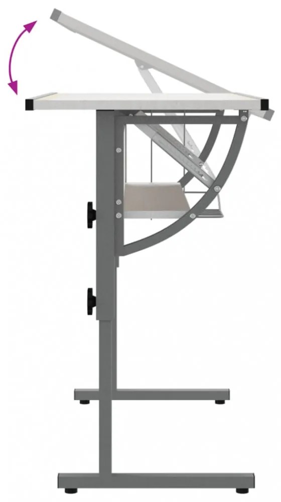fehér-szürke szerelt fa és acél íróasztal 110 x 53 x (58-87) cm